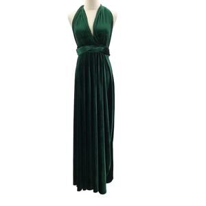 CONVERTIBLE sz S emerald green velvet backless Aline  maxi dress NEW B143
